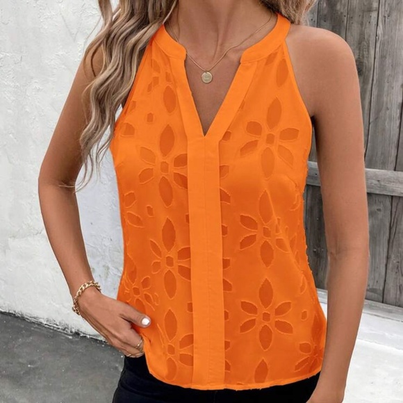 Shein Sleeveless Blouse, NWT, M, Sheer, Orange - Picture 3 of 5